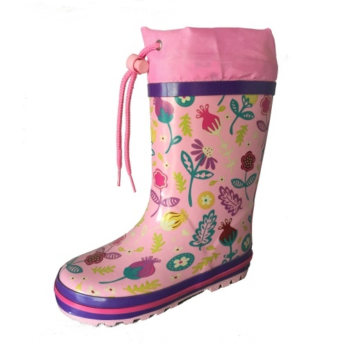 Kids customized pink dragonfly rubber rain boot with cuff