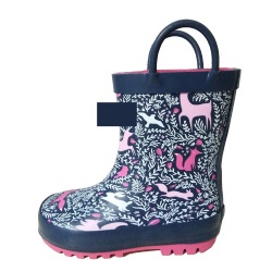 Kids navy deer pattern rubber rain boot