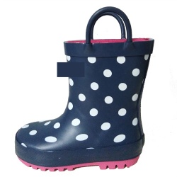 Kids navy dot pattern rubber rain boot