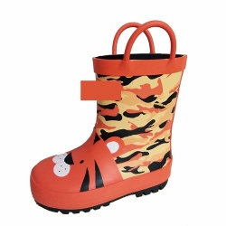 Kids orange tiger rubber rain boot