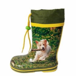 Kids green poppy rubber rain boot with cuff