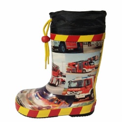 Kids black fire fighting truck rubber rain boot