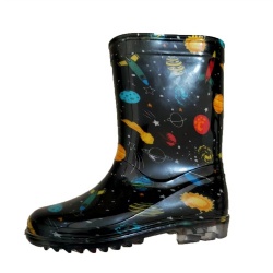 Kids black universe pvc rain boot