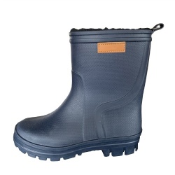 Kids solid navy tpr rain boot with leather