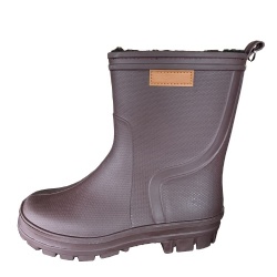 Kids solid brown tpr rain boot with leather