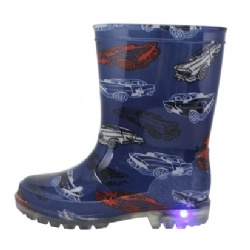 Kids navy cars light outsole pvc rain boot