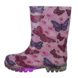 Kids pink butterfly light outsole pvc rain boot