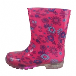 Kids pink flowers light outsole pvc rain boot