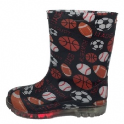 Kids black soccer light outsole pvc rain boot