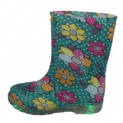 Kids green flower light outsole pvc rain boot