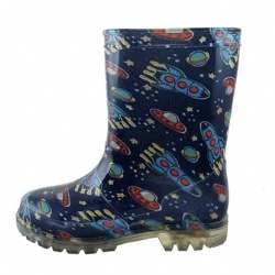 Kids navy universe rocket light outsole pvc rain boot