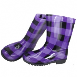 Kids purple black lattice pvc rain boot