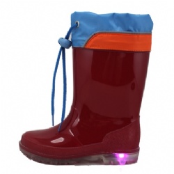 Kids solid red LED outsole pvc rain boot with cuff