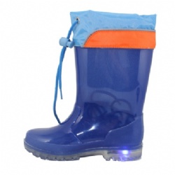 Kids solid blue LED outsole pvc rain boot with cuff