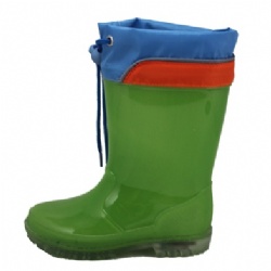 Kids solid green LED outsole pvc rain boot with cuff