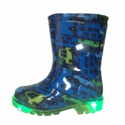 Kids navy cars LED outsole pvc rain boot