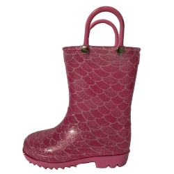 Kids shiny pink mermaid pvc rain boot