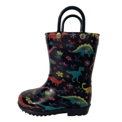 Kids black dino pvc rain boot