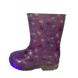 Kids purple cat pvc rain boot with LED outsole