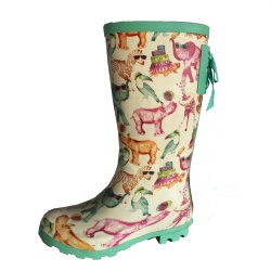 Lady green rubber rain boot with ribbon