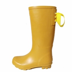 Lady yellow rubber rain boot with ribbon