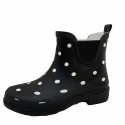 Lady black dot chealsea rubber rain boot