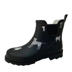 Lady black poppy short rubber rain boot