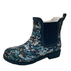 Lady mat floral rubber rain boot with elastic band