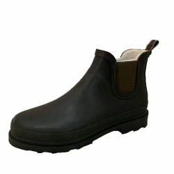 Lady black ankle rubber rain boot with elastic band