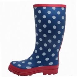 Lady navy dot rubber rain boot