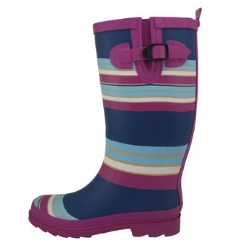 Lady colorful stripe rubber rain boot with buckle