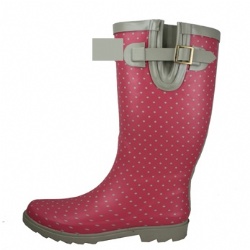 Lady pink dot rubber rain boot with buckle