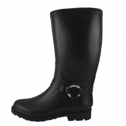 Lady black rubber rain boot with buckle