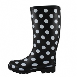 Lady black long rubber rain boot