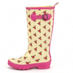 Lady pink strawberry rubber rain boot