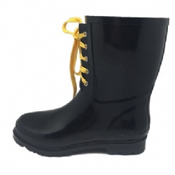 Lady hot sale rubber rain boot with shoe lace