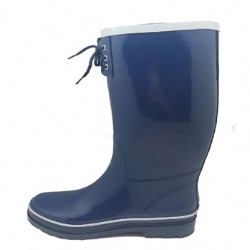 Lady blue rubber rain boot with shoe lace