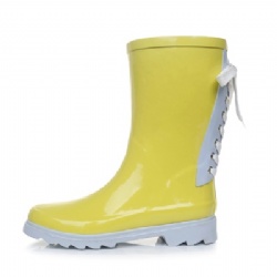 Lady solid yelllow shiny rubber rain boot welly