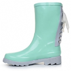 Lady solid ice cream blue shiny rubber rain boot welly