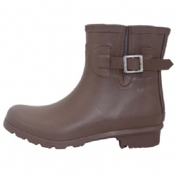 Lady solid brown ankle rubber rain boot welly