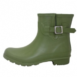 Lady solid green ankle rubber rain boot welly