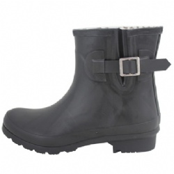 Lady solid black ankle rubber rain boot welly