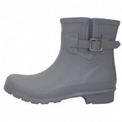 Lady solid grey ankle rubber rain boot welly