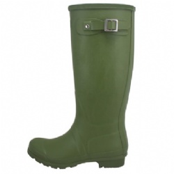 Lady solid green long rubber rain boot welly