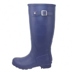 Lady solid navy long rubber rain boot welly