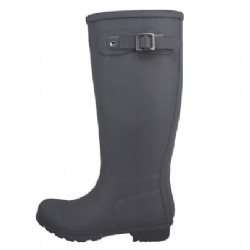 Lady solid grey long rubber rain boot welly