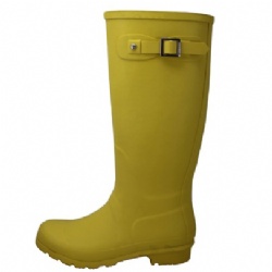 Lady solid yellow long rubber rain boot welly