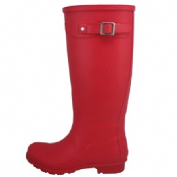 Lady solid red long rubber rain boot welly