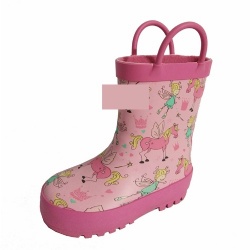 Girls pink unicorn rubber rain boot