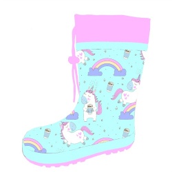 Kids newest pink unicorn rubber rain boot welly with cuff